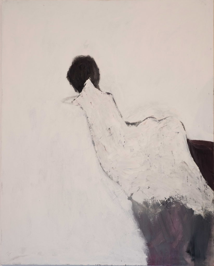 Angelo Bordiga, figura su fondo bianco, olio su tela, 100x80 cm