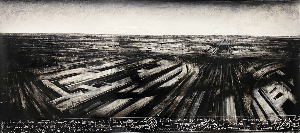 Jonathan Guaitamacchi, London , 2021, olio su tela, 65x150 cm