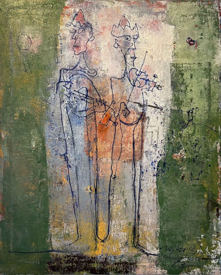 Galleria13, Franco Rognoni, Menestrelli, olio su tela 100x81 cm