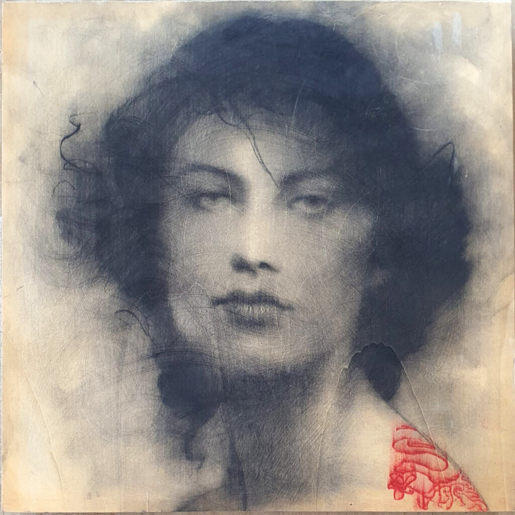 Omar Galliani, Nuovi Fiori 2006, grafite e olio su tavola 70 x 70 cm, Galleria13
